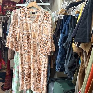 Geometric Patterned Shirt Dress egyptian